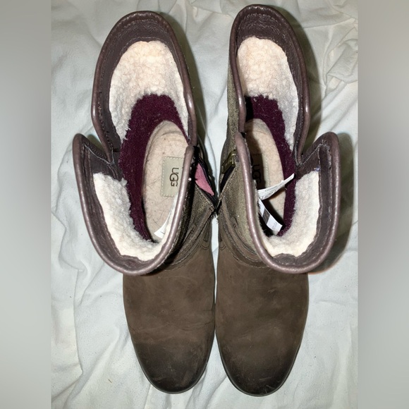 UGG Simmens Stout Leather Wool Sherpa Fur Lined Boots bootie Women Size 11 UGGS - Picture 4 of 8